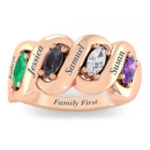 Personalised Rose Gold 4 Name 4 Birthstone Ring
