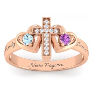 Personalised Double Birthstone Cross Ring