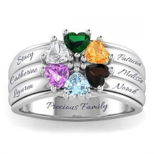 Personalised 6 Heart Birthstone Ring