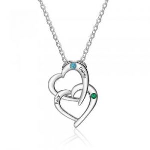 Birthstone & Engraved 925 Sterling Silver Necklace