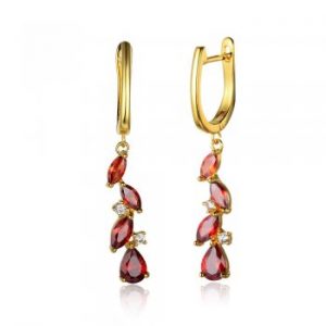 Dainty Red CZ Drop Gold Earrings