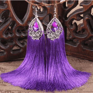 Vintage Bohemia Silk Long Tassel Earrings - Purple