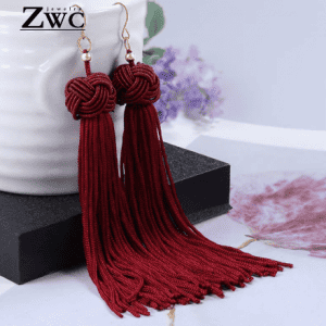 Ethnic Long Tassel Drop Earrings  - Burgandy