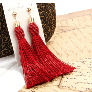 Berbeny Bohemian Long Tassel Earrings - Deep Red
