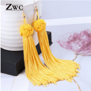 Ethnic Long Tassel Drop Earrings  - Yellow