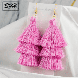 Layered Tassel Earrings - Pink