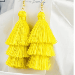 Layered Tassel Earrings - Yellow