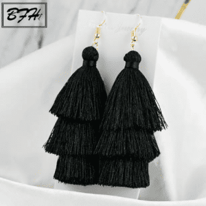 Layered Tassel Earrings - Black