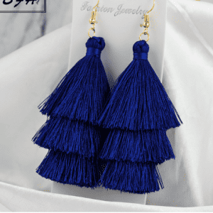 Layered Tassel Earrings - Blue