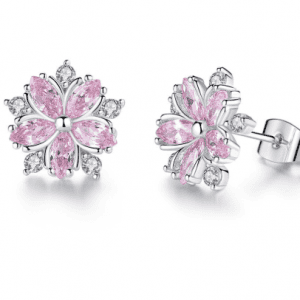 Luxury 925 Sterling Silver Pink Cherry Blossom Earrings with AAA CZ