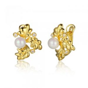 Gold Leaf with Pearl & Diamante Earrings