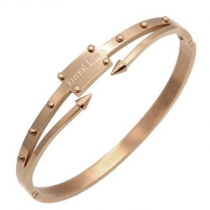 Eternal Love Rose Gold Plated Stainless Steel Ladies Cuff Bangle