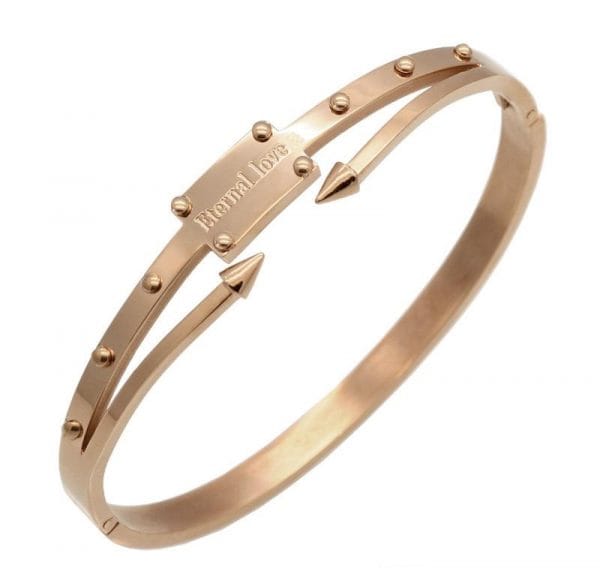 Eternal Love Rose Gold Plated Stainless Steel Ladies Cuff Bangle