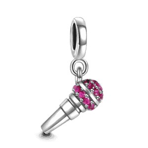 Microphone with Swarovski Crystal Dangle Charm Silver