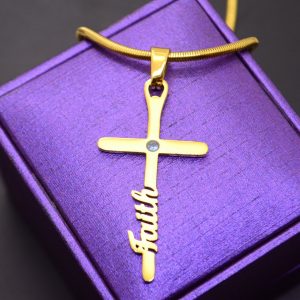 Cross Name Birthstone Necklace