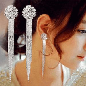 Elegant Silver & Crystal Long Drop Earrings