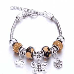 Brown & Silver Butterfly Charm Bracelet