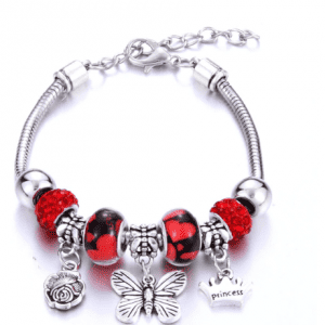 Red & Silver Butterfly Charm Bracelet