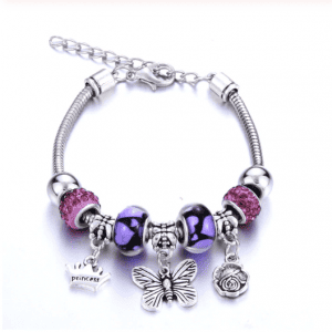Purple & Silver Butterfly Charm Bracelet