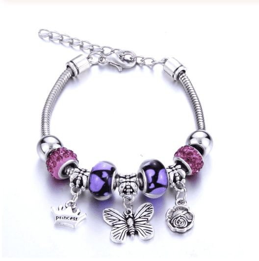 Purple & Silver Butterfly Charm Bracelet