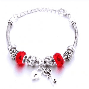 Red & Silver Lock and Key Charm Bracelet