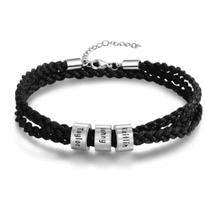 Men's Stainless Steel Personalised Name Plate Braided Bracelet (3 Names)