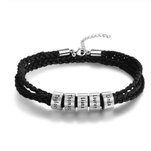 Men's Stainless Steel Personalised Name Plate Braided Bracelet (5 Names)