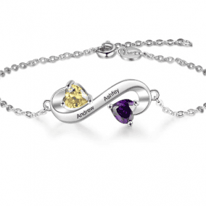 Personalised 2 Name & Birthstone Infinity Bracelet