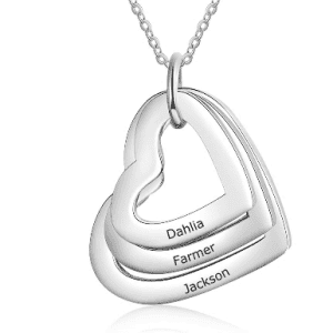 Personalised Family Necklace with 3 Names on Triple Heart Necklace