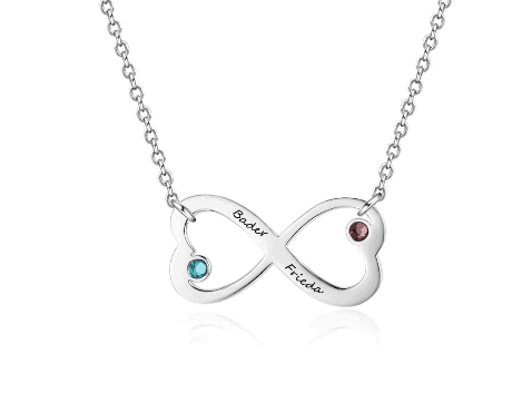 Personalised Infinity Love Name Necklace with 2 Birthstones