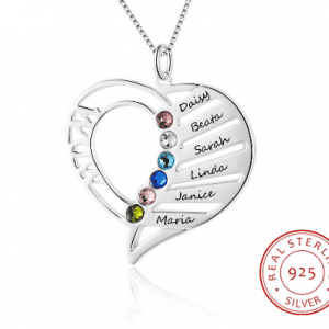 Mum's Name Necklace with 6 Names and Birthstones in Sterling Silver