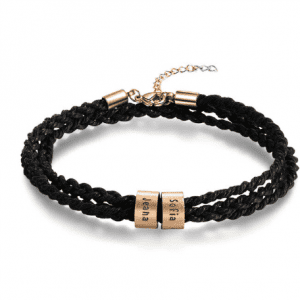 Men's Rose Gold Coloured Stainless Steel Personalised Name Plate Braided Bracelet (2 Name)