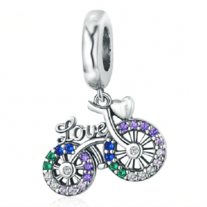 Beautiful Silver Bicycle with Colourful Crystals - Charm