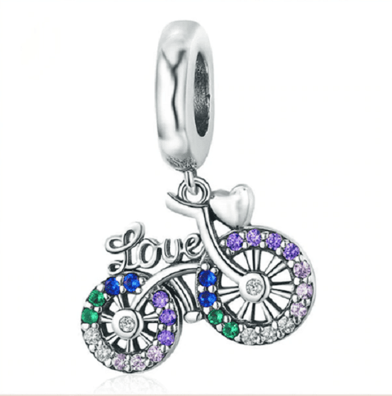 Beautiful Silver Bicycle with Colourful Crystals - Charm
