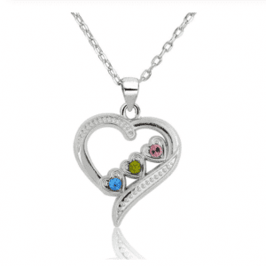 Romantic Heart Necklace with Blue, Green & Pink Crystal Stones