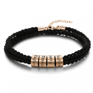 Men's Rose Gold Coloured Stainless Steel Personalised Name Plate Braided Bracelet (4 Names)