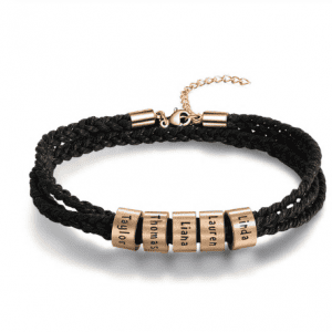 Men's Rose Gold Coloured Stainless Steel Personalised Name Plate Braided Bracelet (5 Names)