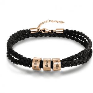 Men's Rose Gold Coloured Stainless Steel Personalised Name Plate Braided Bracelet (3 Names)