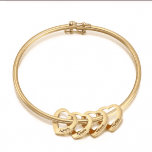 Personalised Heart Charm Bangle in Gold (4 Hearts)