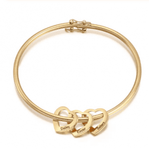 Personalised Heart Charm Bangle in Gold (3 Hearts)