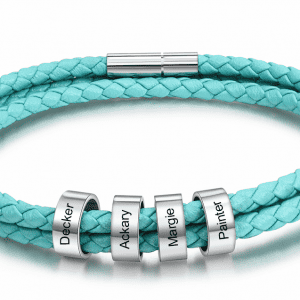 Stainless Steel Personalised Name Plate 2 Blue Braided Bracelet (4 Names)