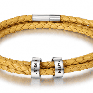 Stainless Steel Personalised Name Plate Golden Braided Bracelet (2 Name)
