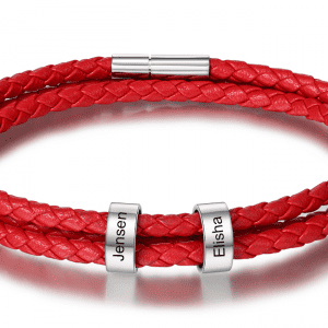 Stainless Steel Personalised Name Plate Red Braided Bracelet (2 Name)