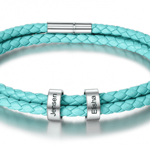 Stainless Steel Personalised Name Plate Blue Braided Bracelet (2 Name)