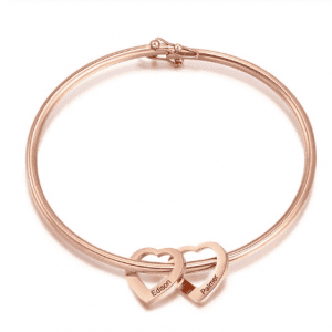 Personalised Heart Charm Bangle in Rose Gold (2 Hearts)