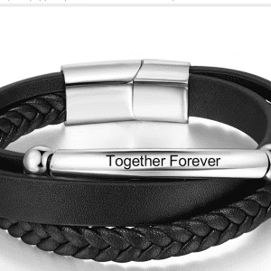 Personalised Men's Bracelet Braided Leather Black Stainless Steel