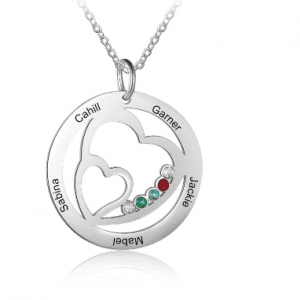 Personalised Heart Family Necklace with Birthstones