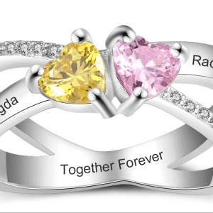Birthstone Mother's Ring with Engraved Names in Sterling Silver