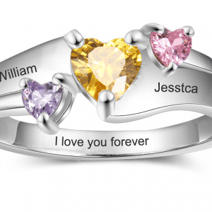 Birthstone Mother's Ring with Engraved Names in Sterling Silver