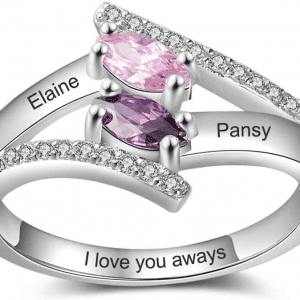 Birthstone Mother's Ring with Engraved Names in Sterling Silver